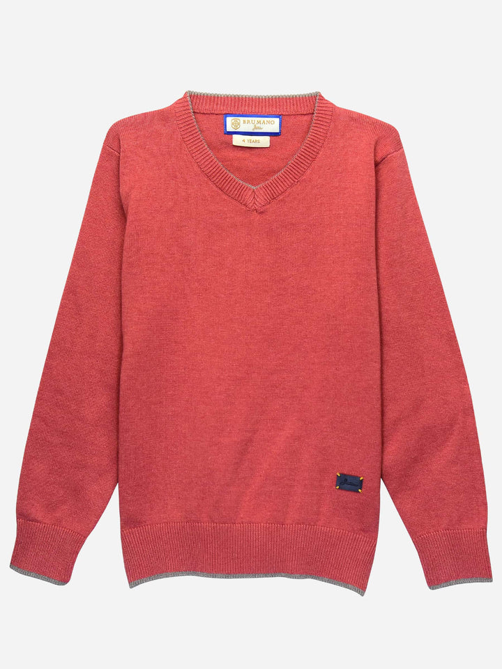 Red Casual V-Neck Sweater Brumano Pakistan