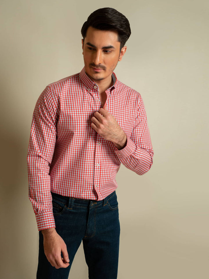 Red Gingham Poplin Shirt Brumano Pakistan