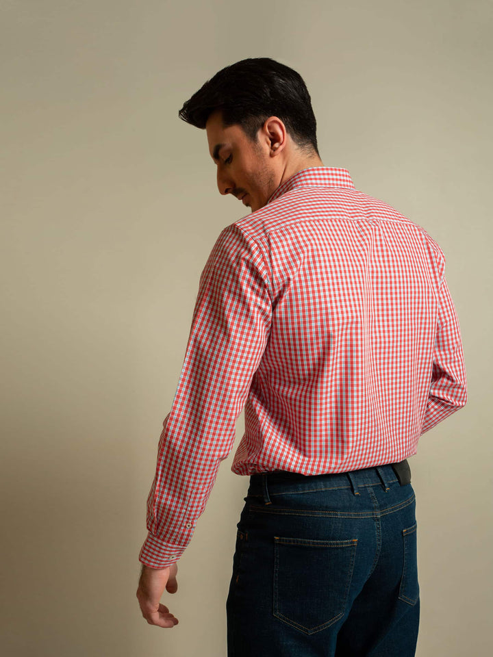 Red Gingham Poplin Shirt Brumano Pakistan