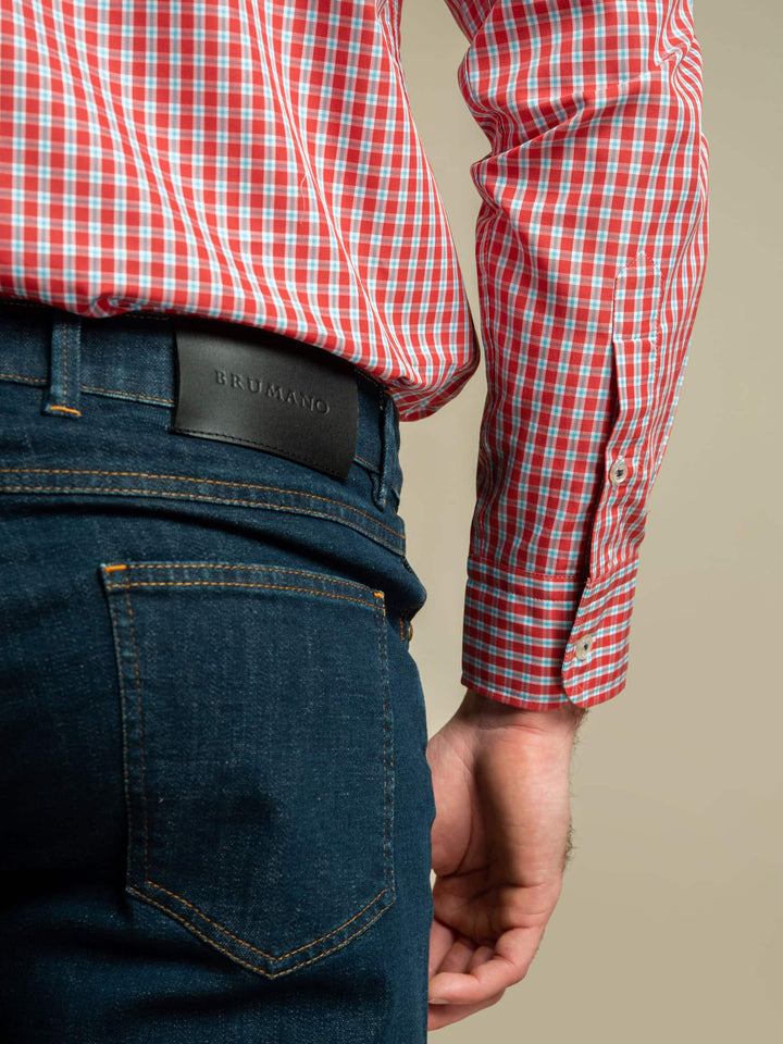 Red Gingham Poplin Shirt Brumano Pakistan