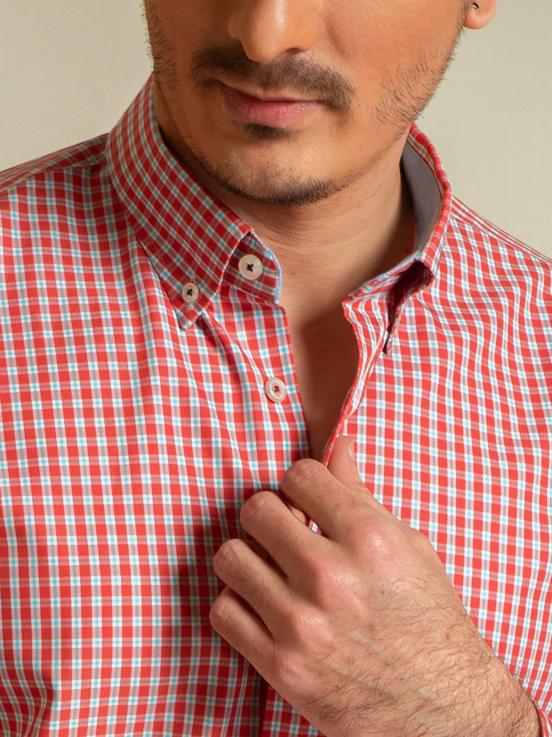 Red Gingham Poplin Shirt Brumano Pakistan