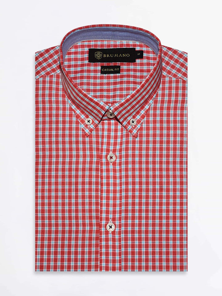 Red Gingham Poplin Shirt Brumano Pakistan