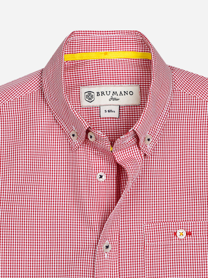 Red Micro Gingham Casual Long Sleeve Shirt Brumano Pakistan