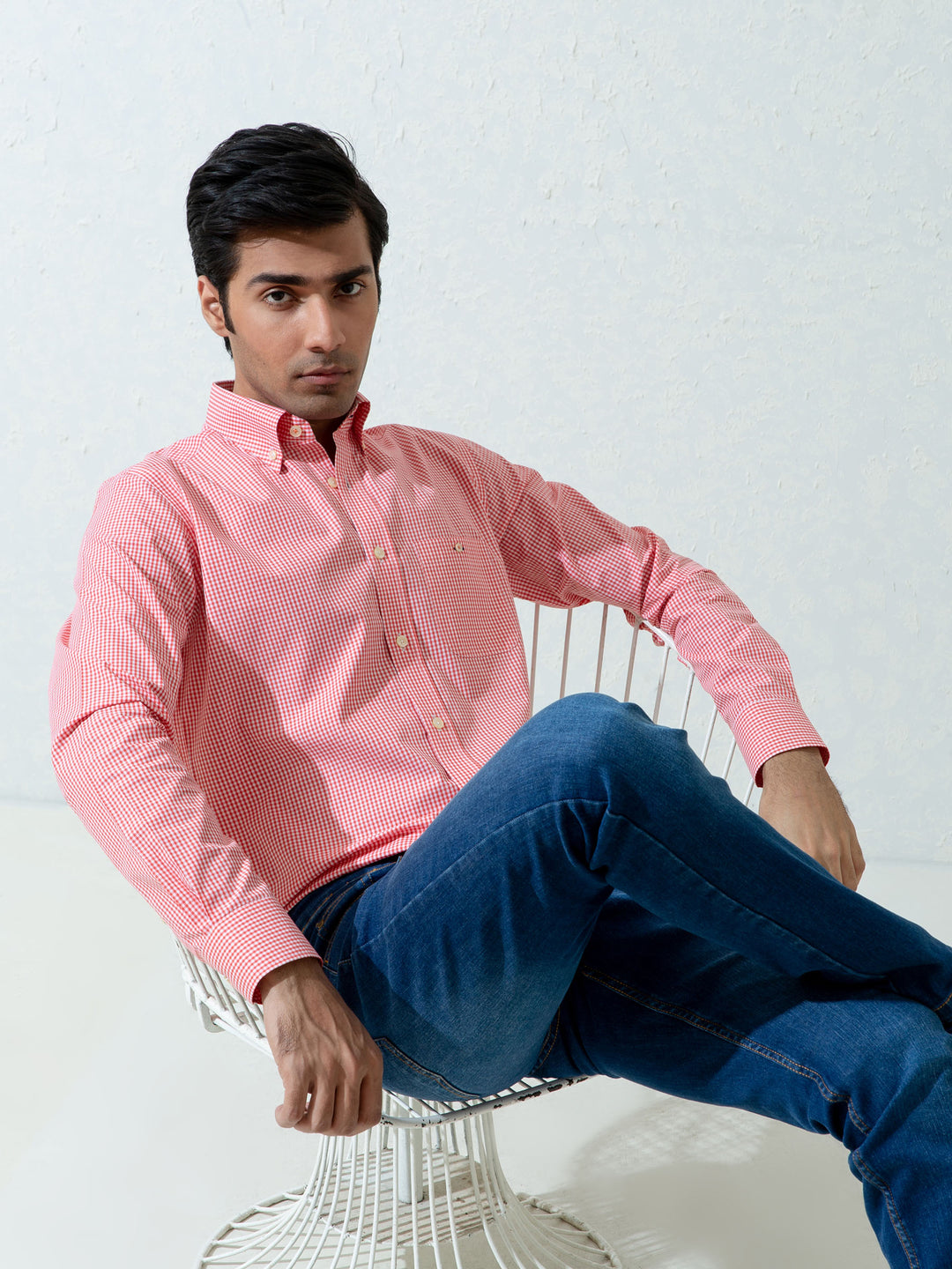 Red Micro Gingham Shirt With Detailing Brumano Pakistan