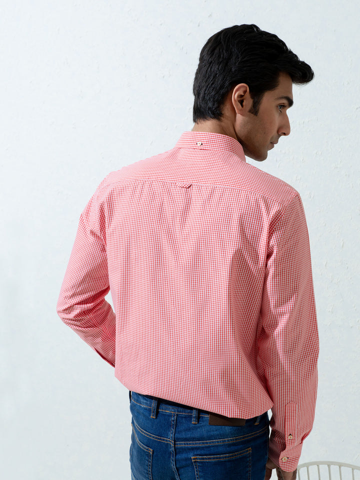 Red Micro Gingham Shirt With Detailing Brumano Pakistan
