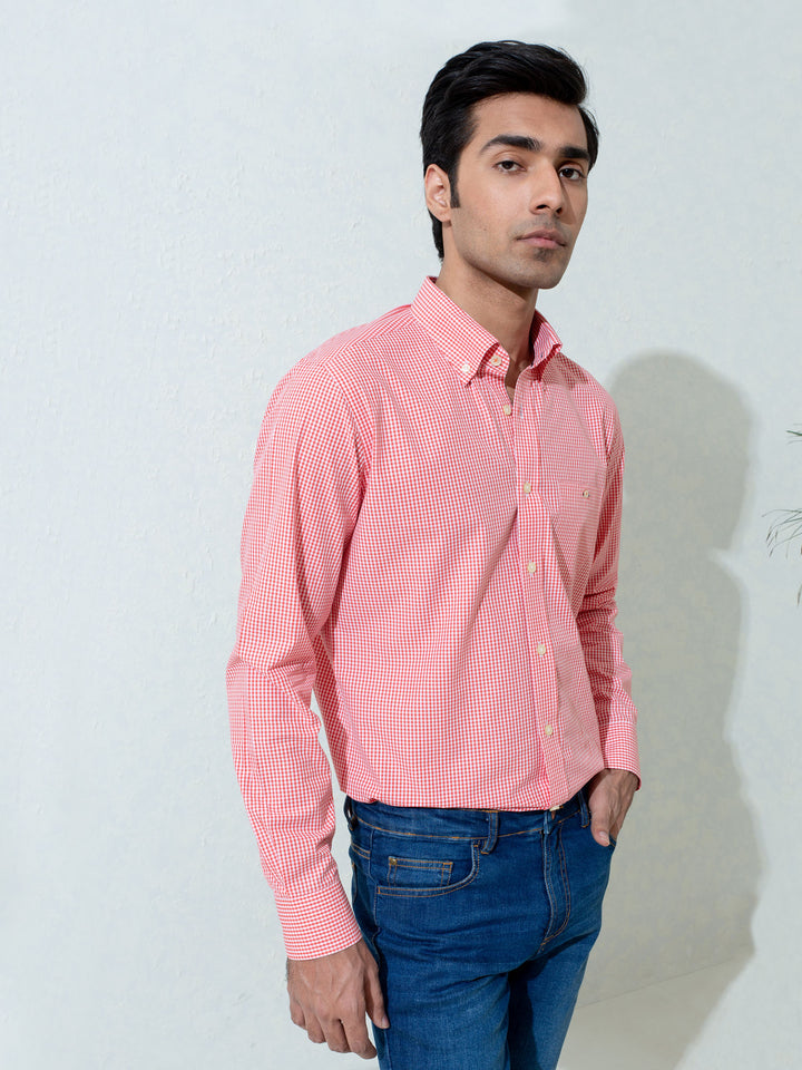 Red Micro Gingham Shirt With Detailing Brumano Pakistan