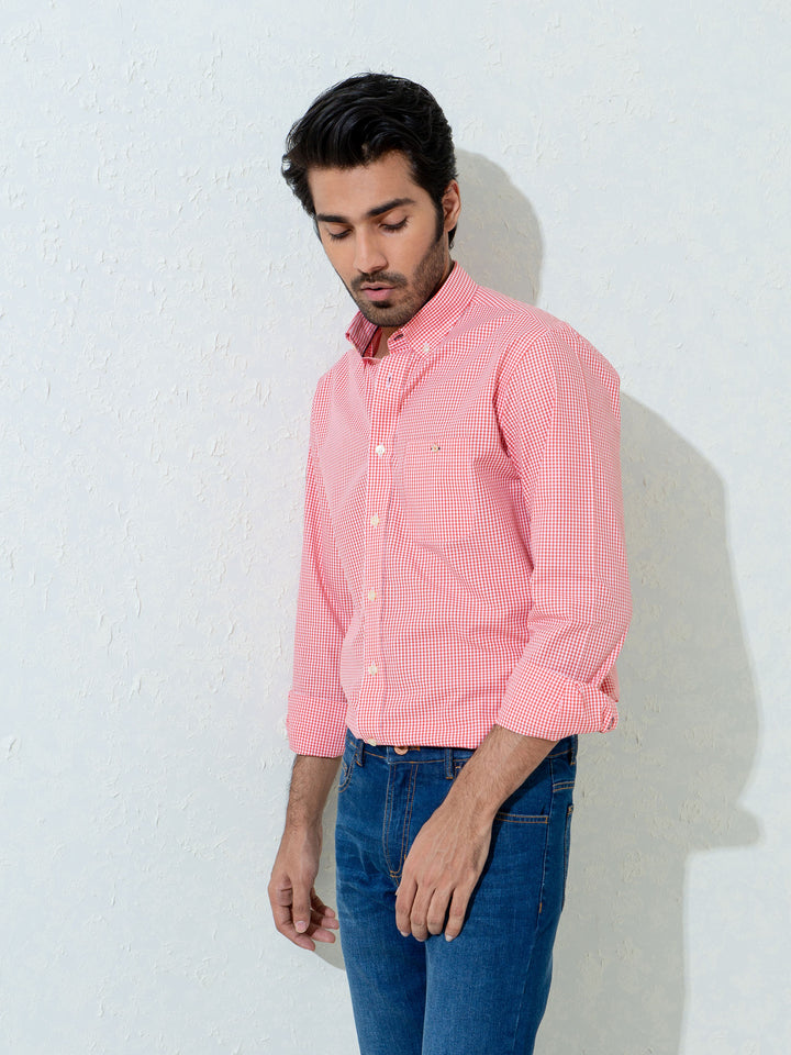 Red Micro Gingham Shirt With Detailing Brumano Pakistan