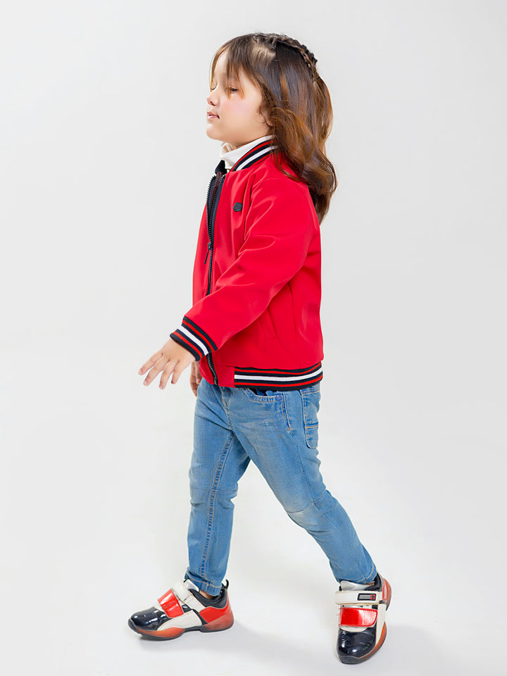 Red Casual Bomber Jacket With Contrasting Rib - Unisex Brumano Pakistan