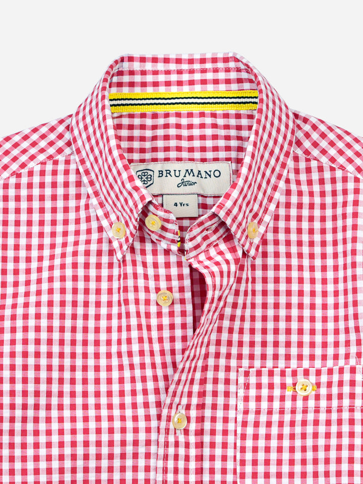 Red Gingham Seersucked Short Sleeve Casual Shirt Brumano Pakistan