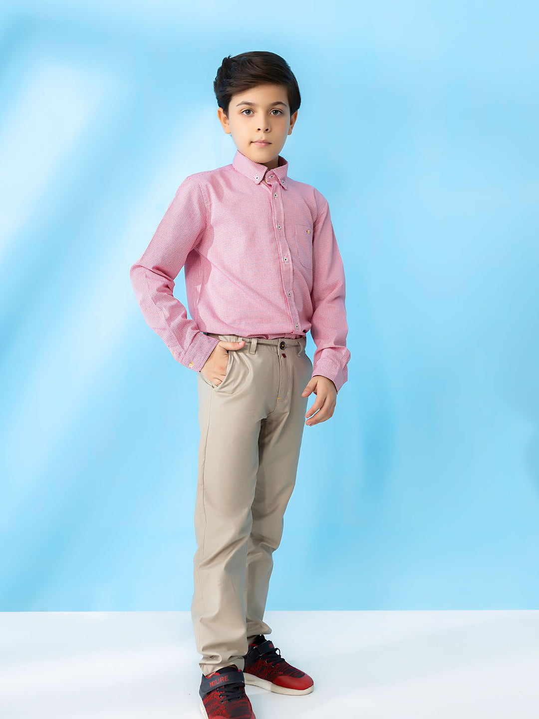 Red Micro Gingham Casual Long Sleeve Shirt Brumano Pakistan