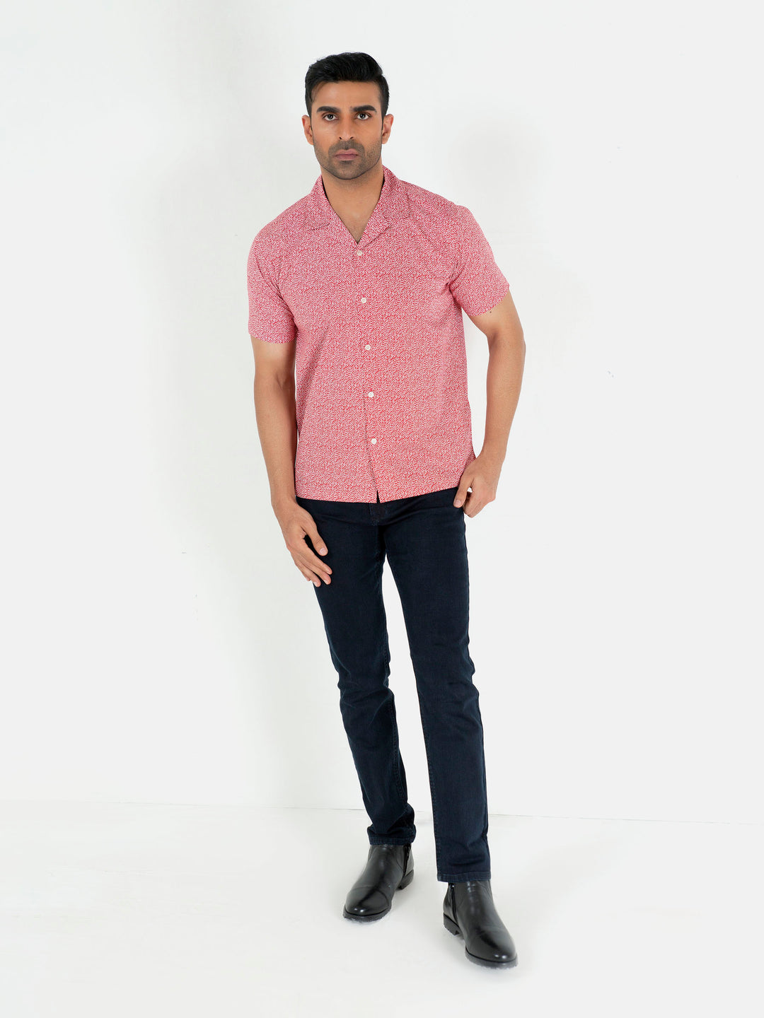 Red Printed Half Sleeve Cuban Collar Shirt Brumano Pakistan
