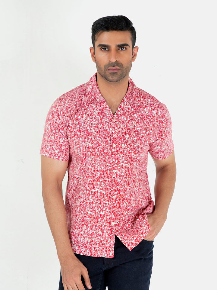 Red Printed Half Sleeve Cuban Collar Shirt Brumano Pakistan