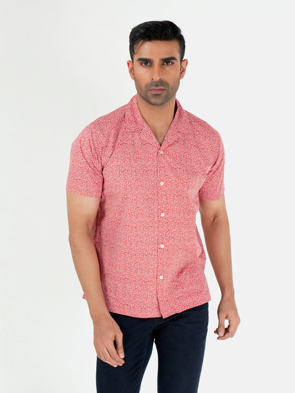Red Printed Half Sleeve Cuban Collar Shirt Brumano Pakistan