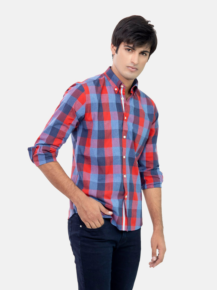 Red & Blue Bold Checkered Shirt Brumano Pakistan