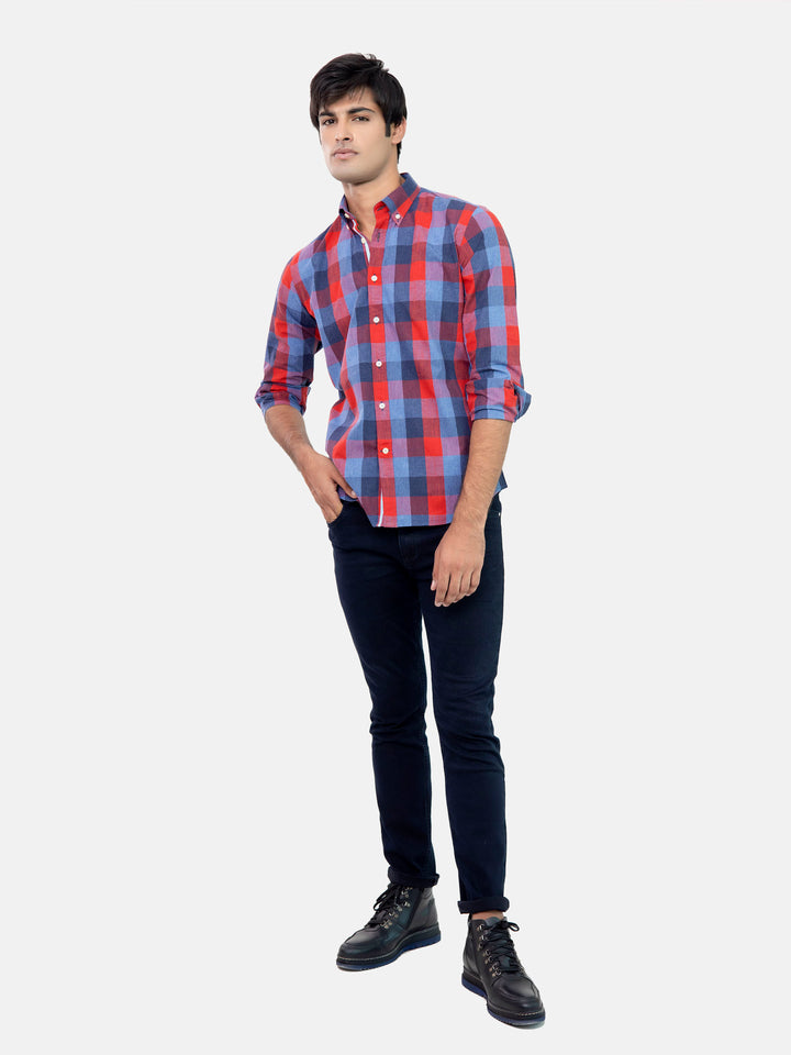 Red & Blue Bold Checkered Shirt Brumano Pakistan