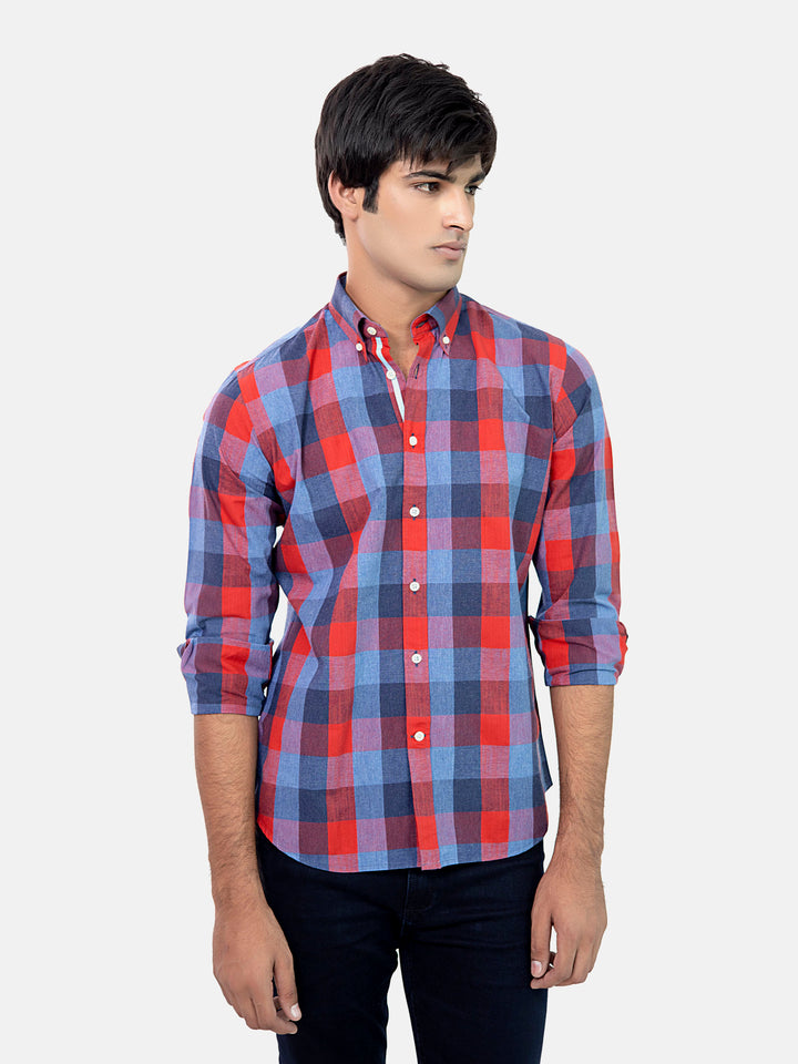 Red & Blue Bold Checkered Shirt Brumano Pakistan