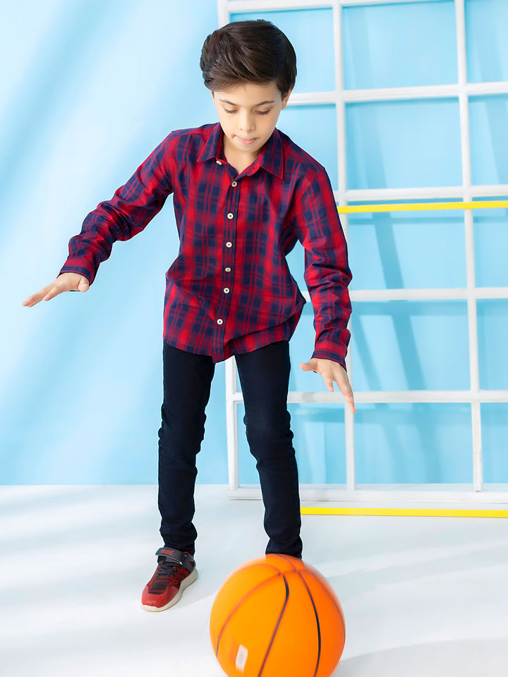 Red & Blue Long Sleeve Checkered Shirt Brumano Pakistan