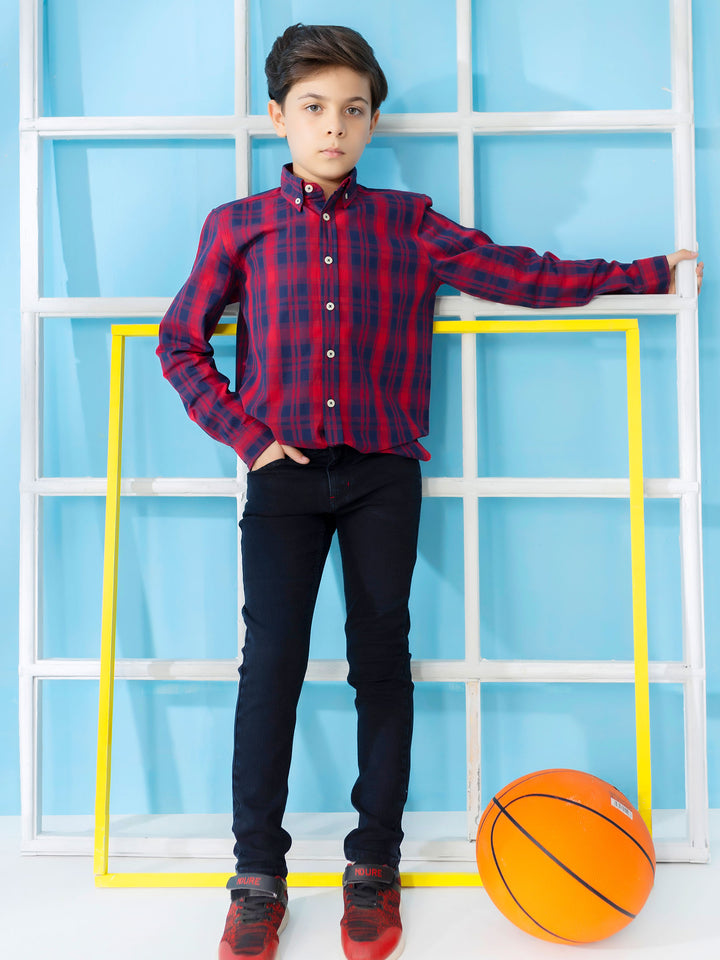 Red & Blue Long Sleeve Checkered Shirt Brumano Pakistan