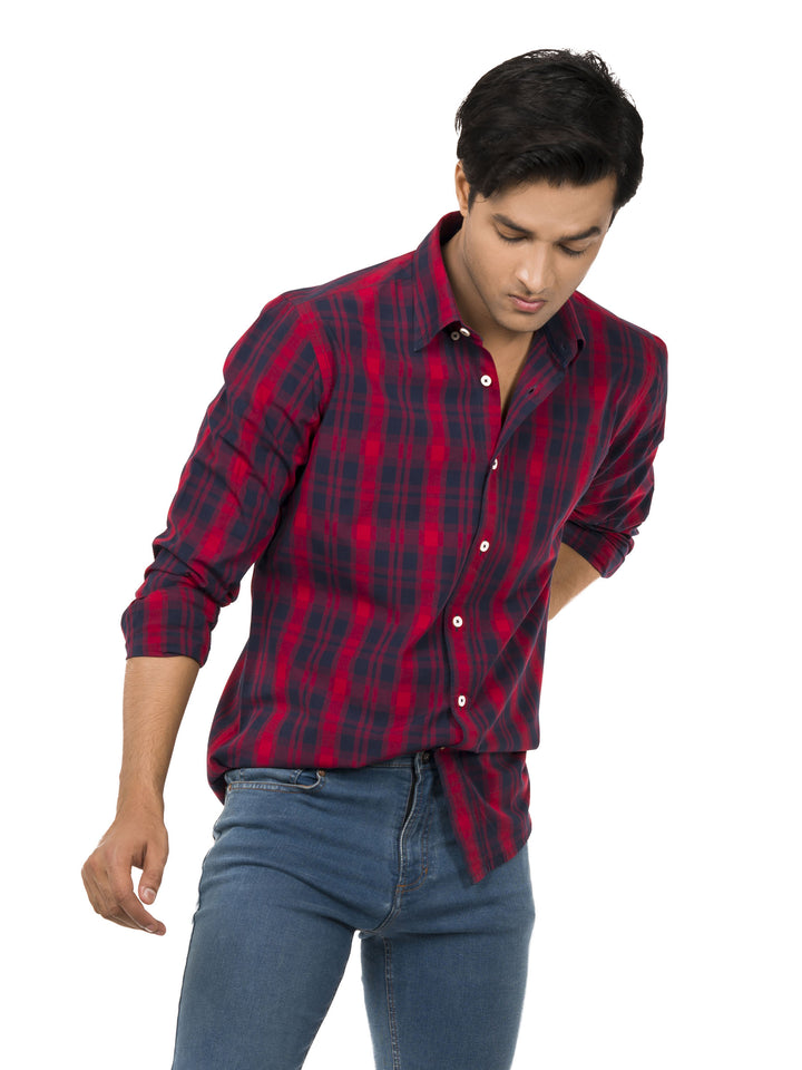 Red & Navy Blue Checkered Shirt Brumano Pakistan