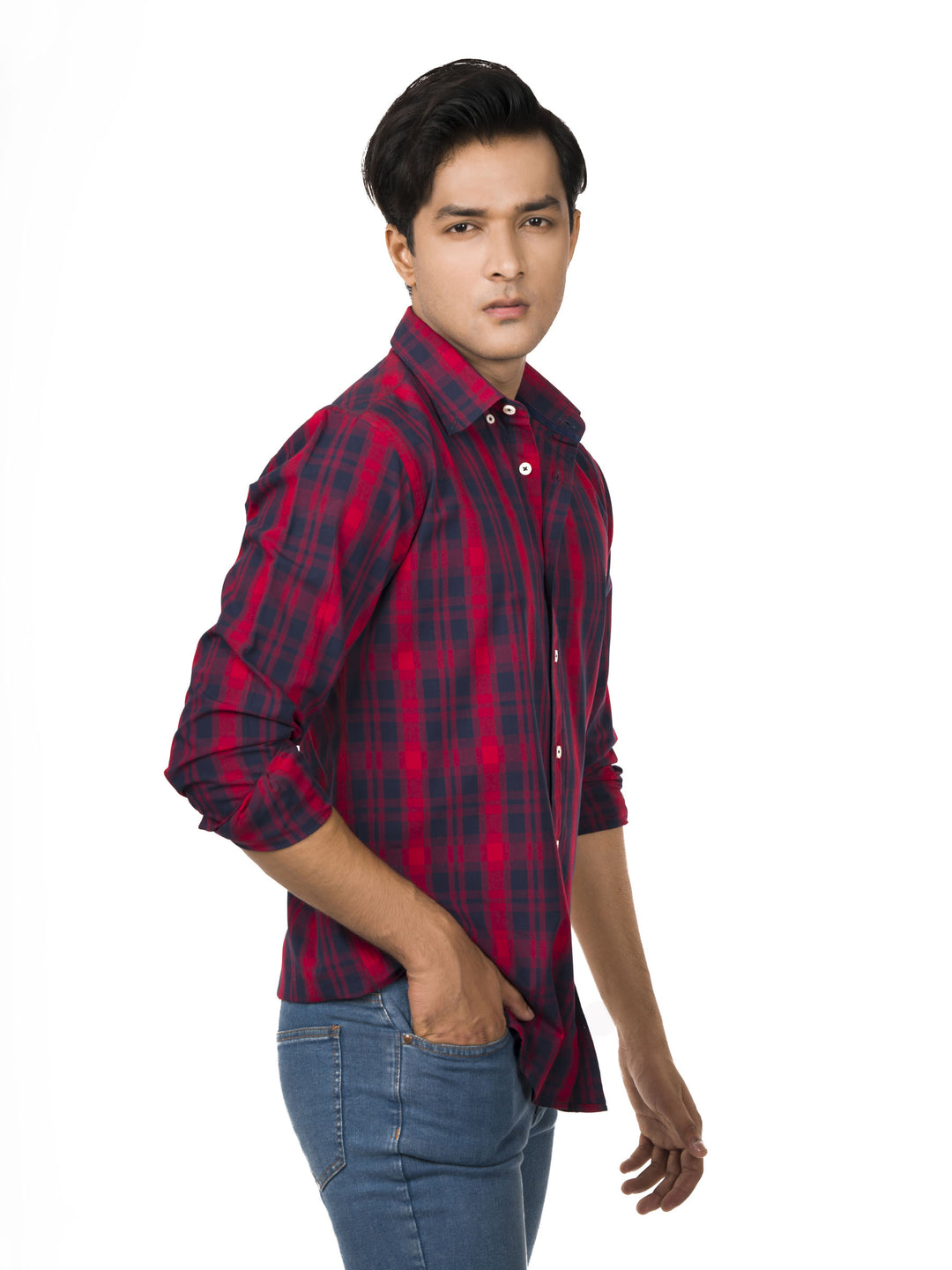 Red & Navy Blue Checkered Shirt Brumano Pakistan