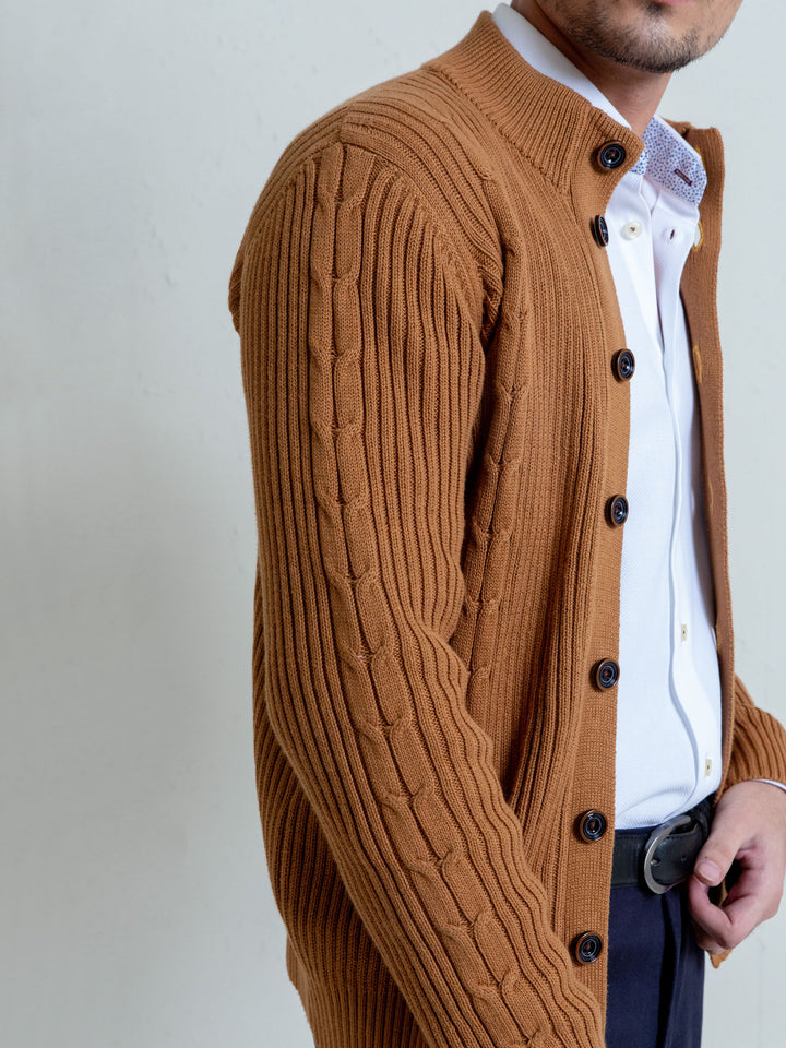 Ribbed Camel Brown Button Cardigan Brumano Pakistan
