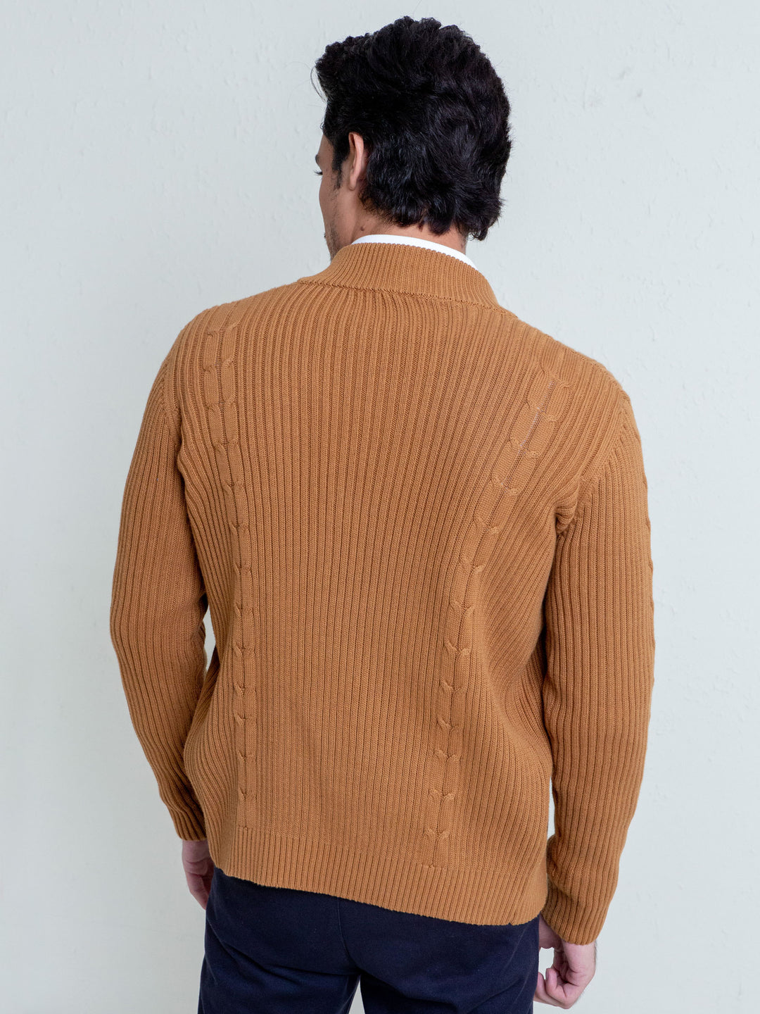 Ribbed Camel Brown Button Cardigan Brumano Pakistan