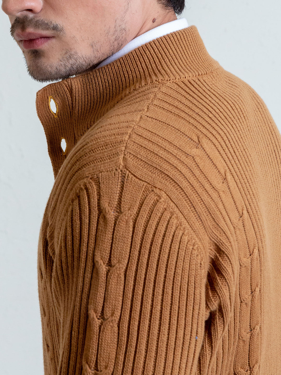 Ribbed Camel Brown Button Cardigan Brumano Pakistan