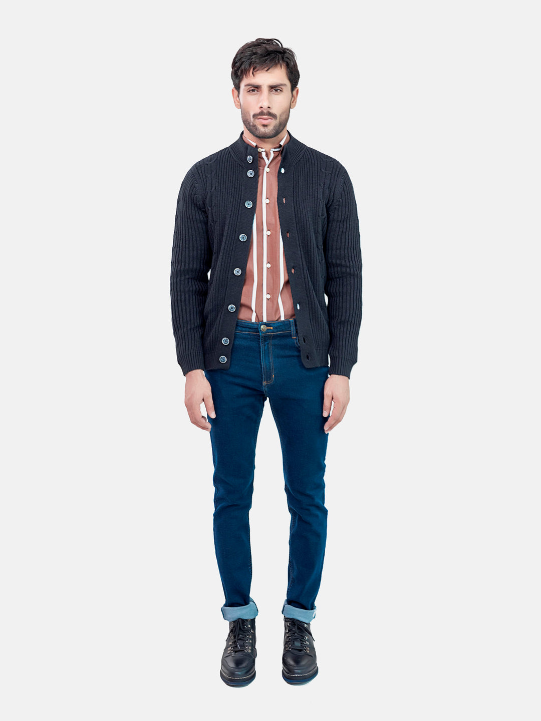 Ribbed Black Button Cardigan Brumano Pakistan