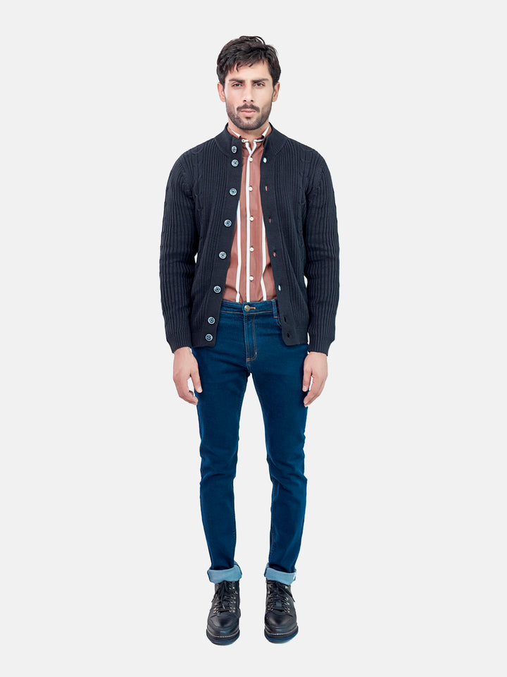 Ribbed Black Button Cardigan Brumano Pakistan