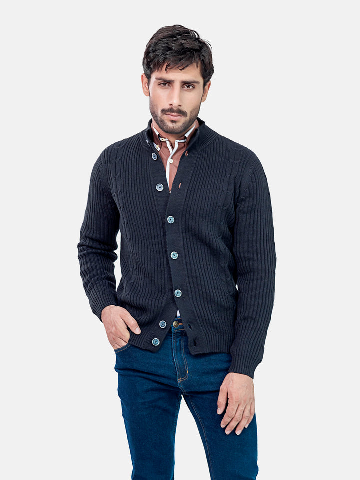 Ribbed Black Button Cardigan Brumano Pakistan