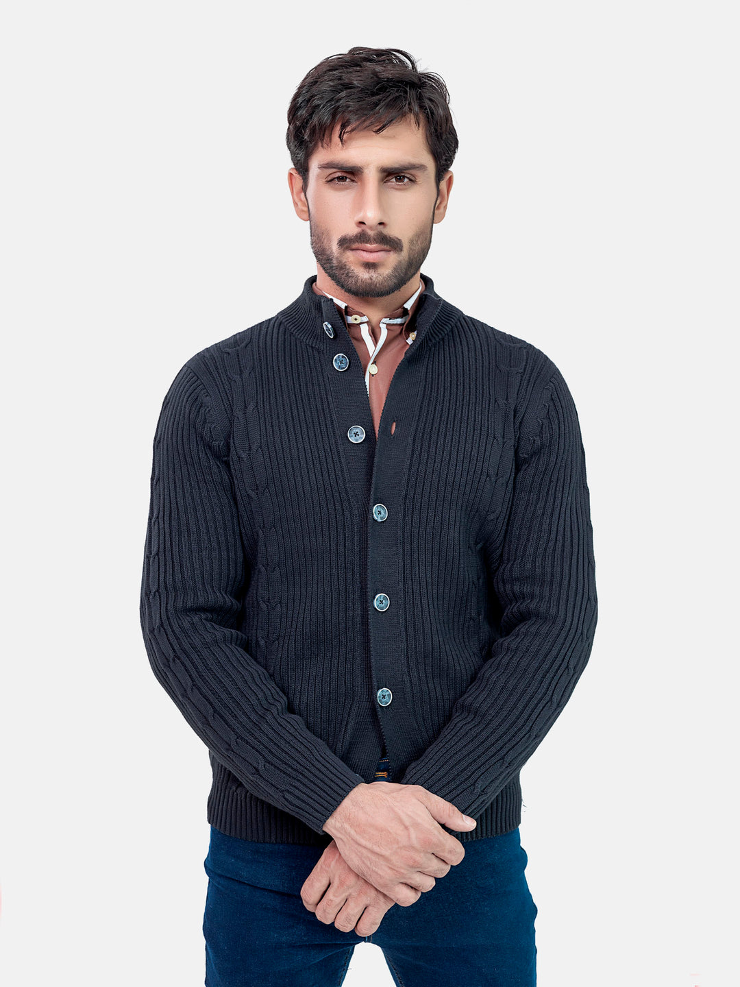 Ribbed Black Button Cardigan Brumano Pakistan