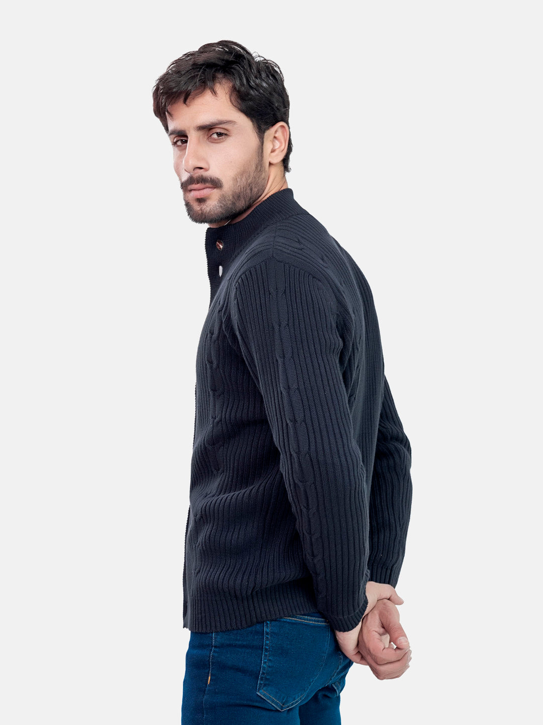 Ribbed Black Button Cardigan Brumano Pakistan