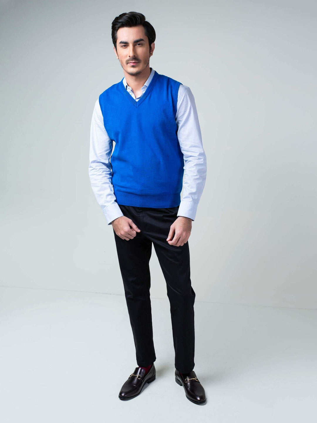 Royal Blue Sleeveless V-Neck sweater Brumano Pakistan