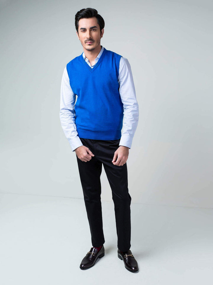 Royal Blue Sleeveless V-Neck sweater Brumano Pakistan