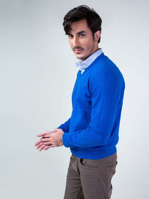 Royal Blue Full Sleeve V-Neck Sweater Brumano Pakistan