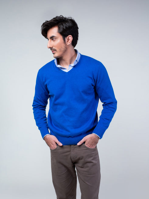 Royal Blue Full Sleeve V-Neck Sweater Brumano Pakistan