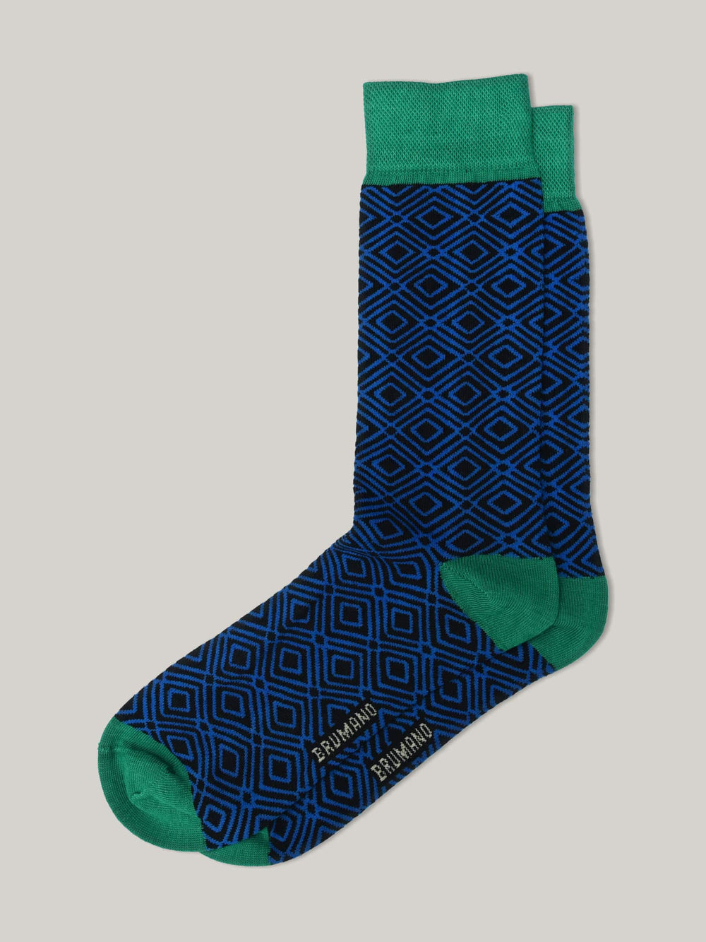 Royal blue & green geo patterned cotton socks brumano pakistan