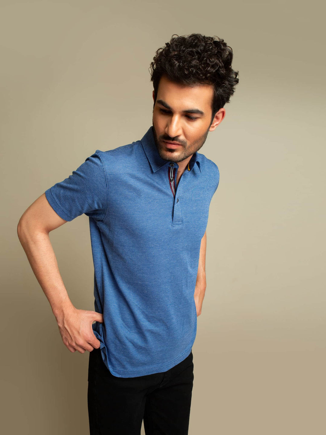 Royal Blue Jacquard Polo Shirt Brumano Pakistan