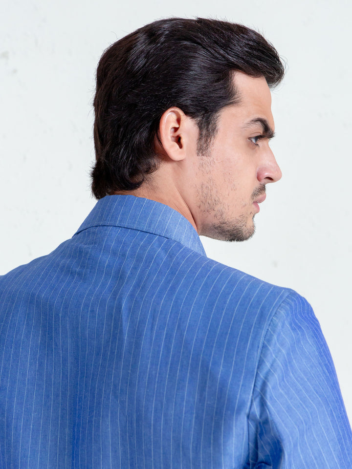 Royal Blue Linen Striped Blazer Brumano Pakistan