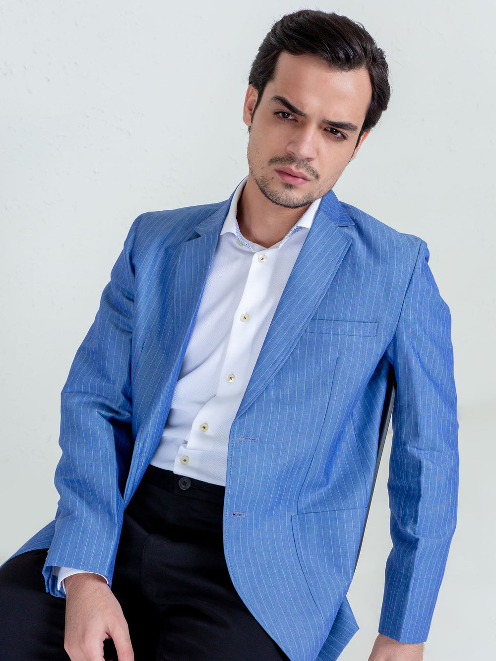 Royal Blue Linen Striped Blazer