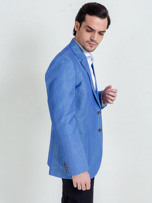 Royal Blue Linen Striped Blazer Brumano Pakistan