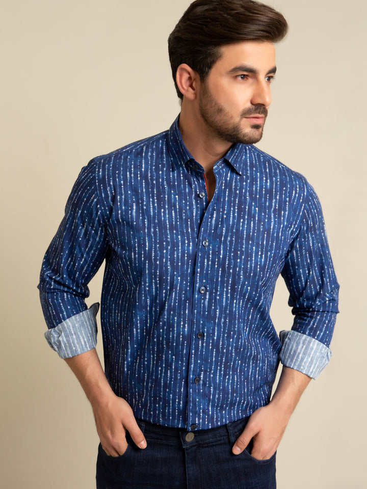 Royal Blue Printed Shirt Brumano Pakistan