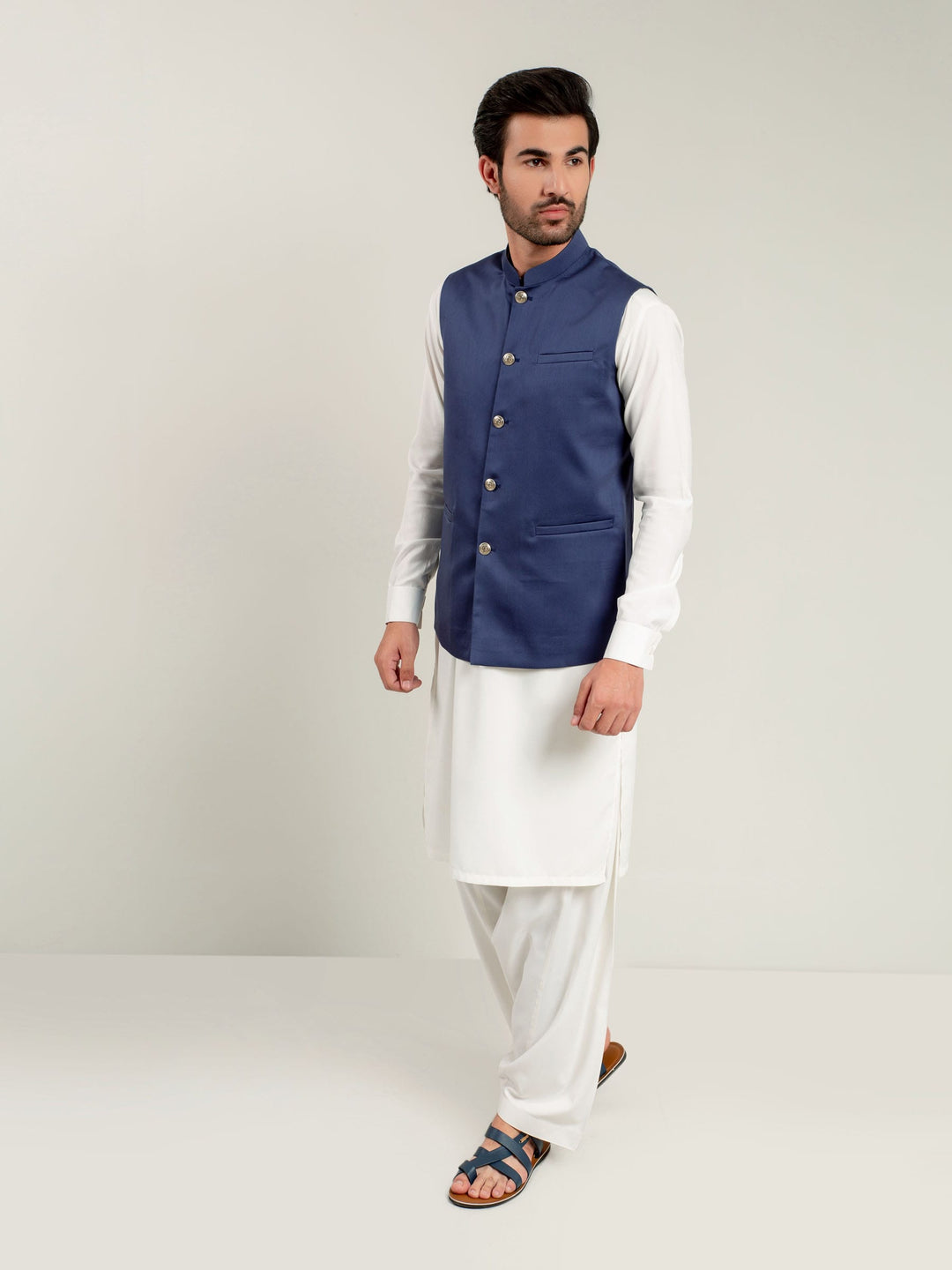 Royal Blue Satin Waistcoat Brumano Pakistan