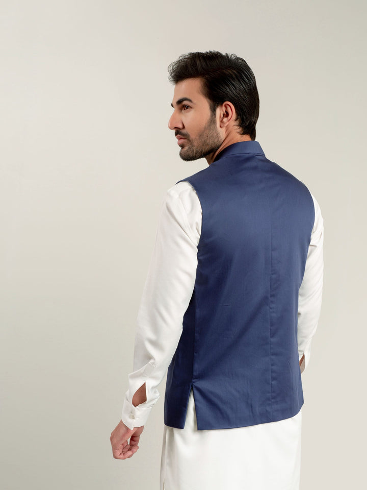 Royal Blue Satin Waistcoat Brumano Pakistan