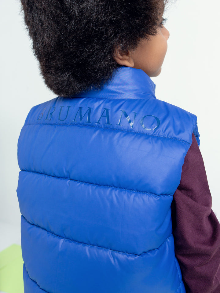 Royal Blue Sleeveless Casual Puffer Jacket Brumano Pakistan