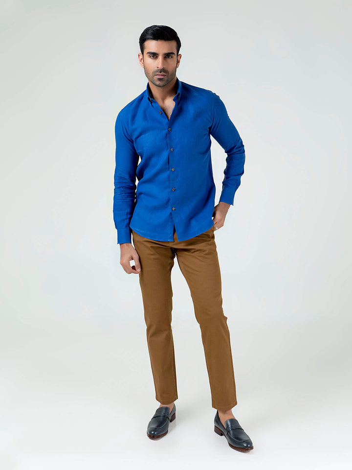 Royal Blue 100% Linen Button Down Shirt Brumano Pakistan