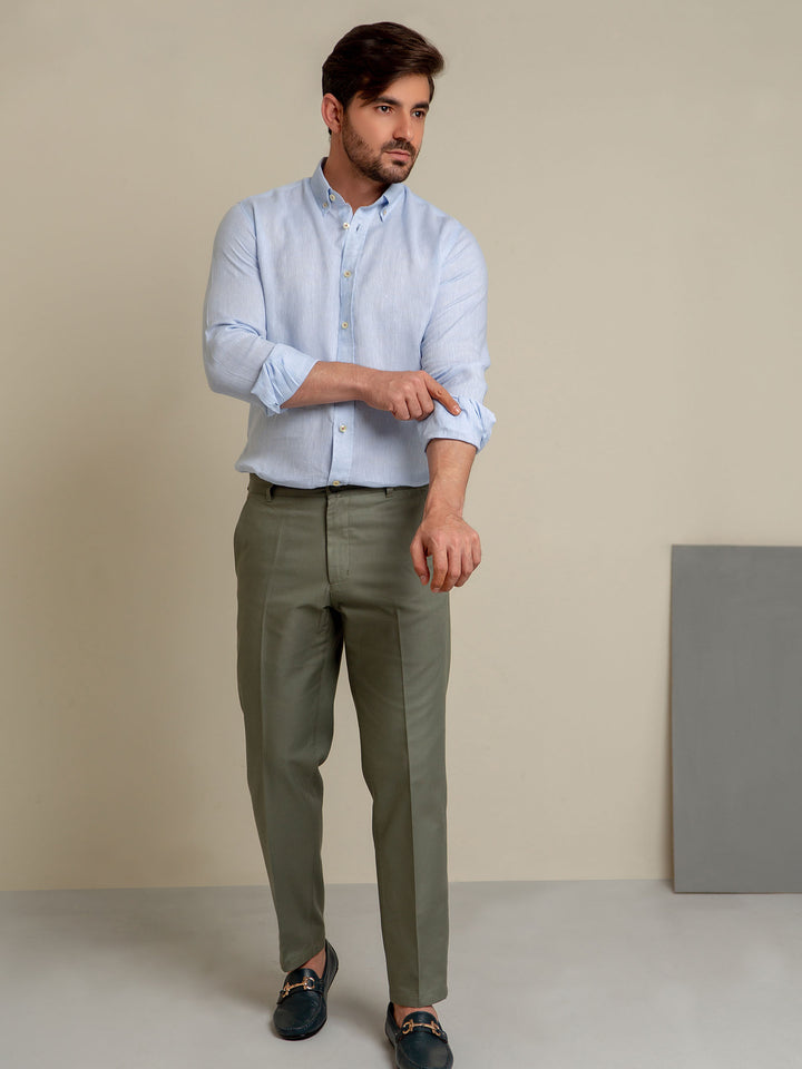 Sky Blue Button Down 100% Linen Shirt Brumano Pakistan