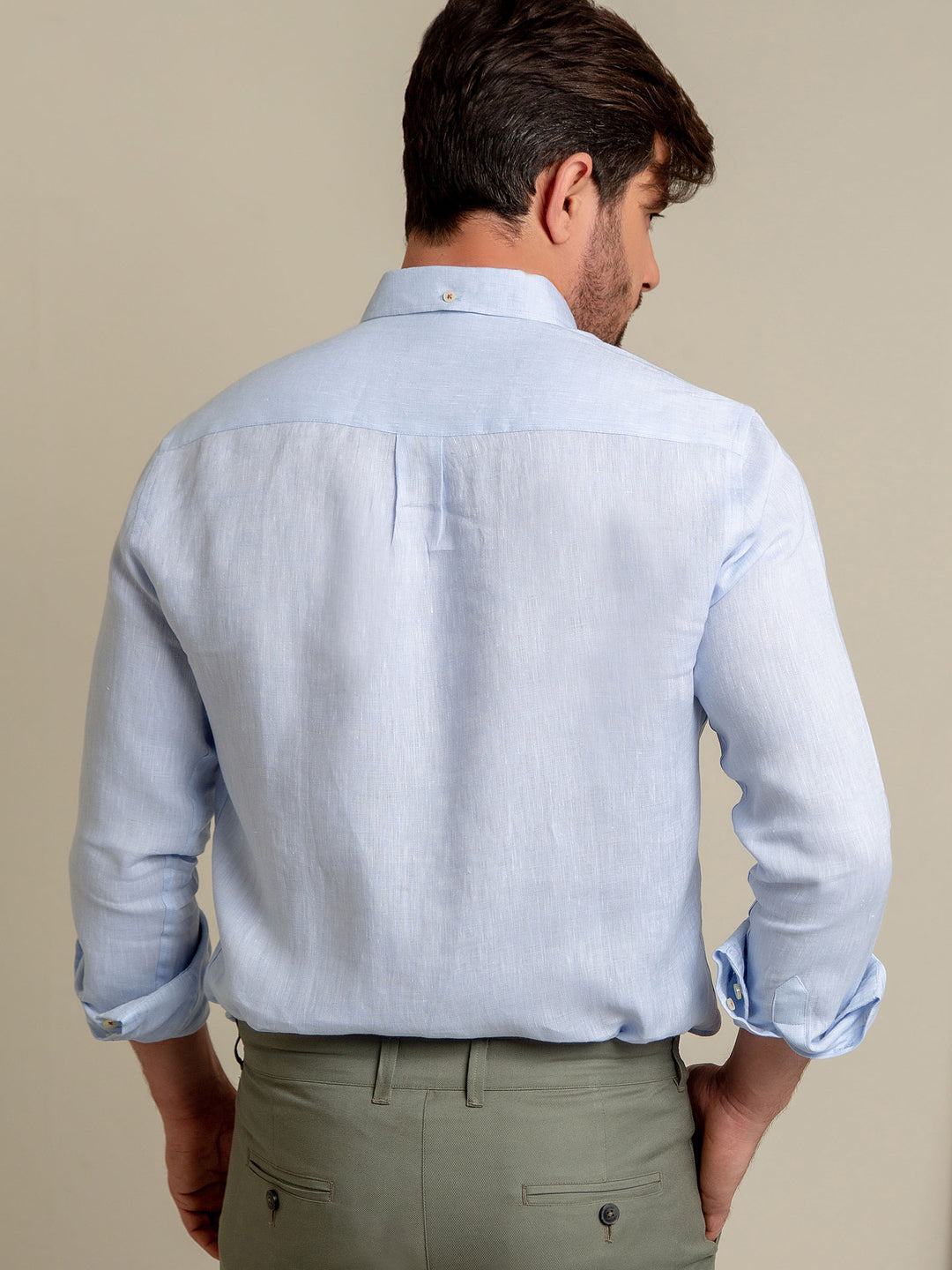 Sky Blue Button Down 100% Linen Shirt Brumano Pakistan