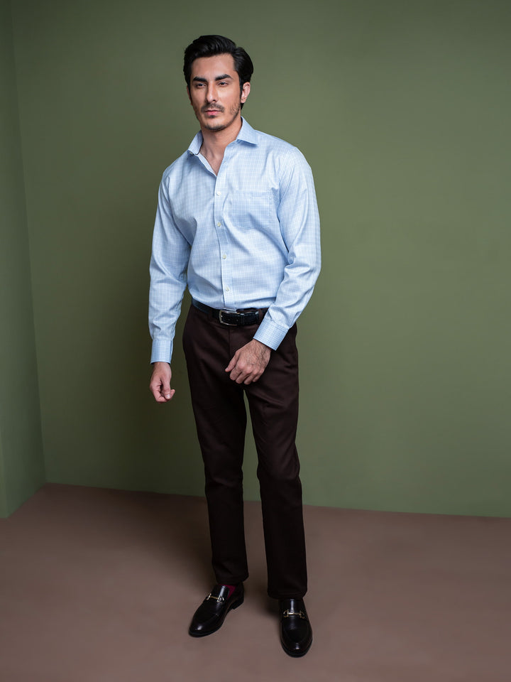 Sky Blue Formal Check Shirt With Cutaway Collar Brumano Pakistan