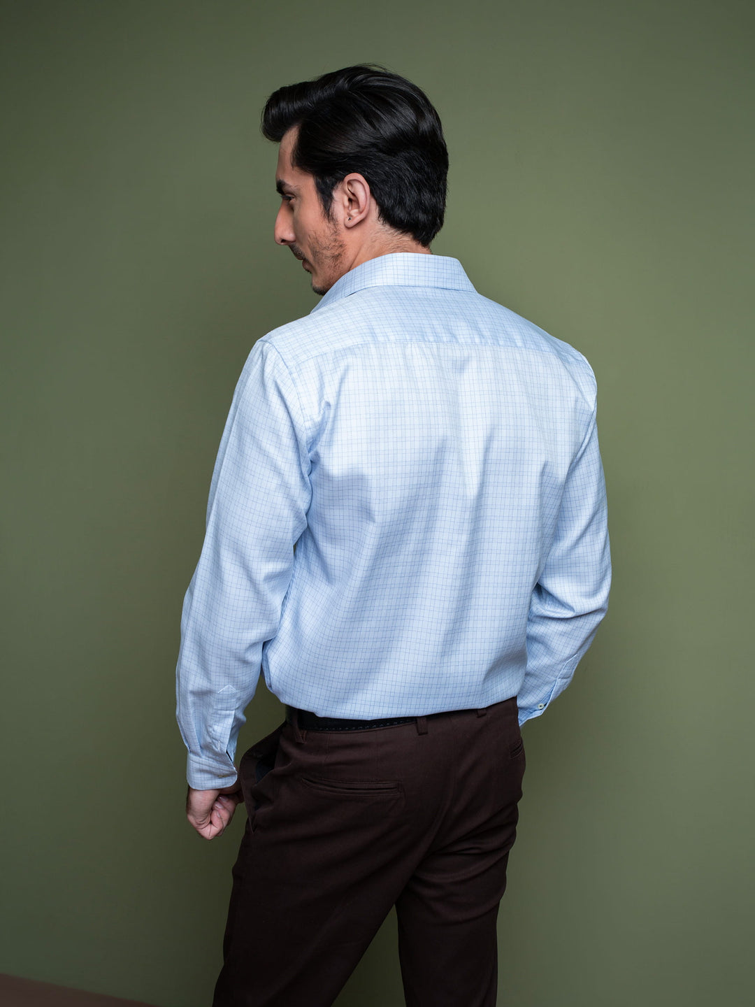 Sky Blue Formal Check Shirt With Cutaway Collar Brumano Pakistan